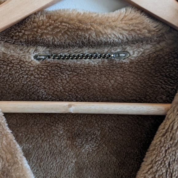 Camel faux suede winter coat faux fur lined sz M/L - Picture 4 of 13